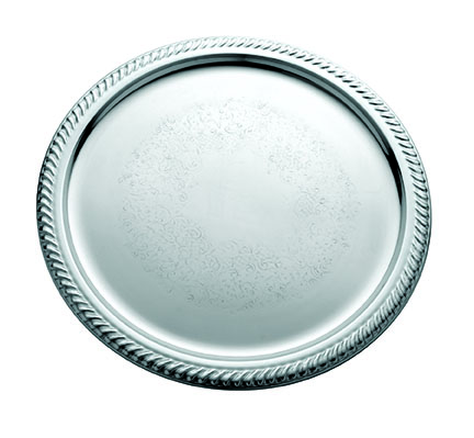 Gadroon Etched Mirror Steel Round Tray from SkyraPro