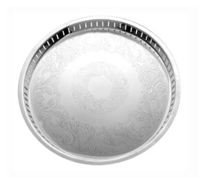 Gallery Etched Mirror Steel 15 in Round Tray