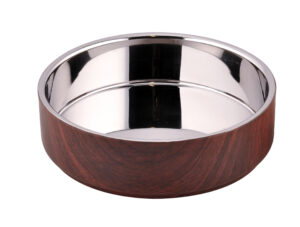Davos Wood Finish Stainless Steel Double Wall Round Stackable Serving Bowl