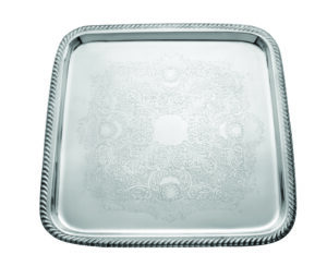 Gadroon Etched Mirror Steel 17x17 in Square Tray