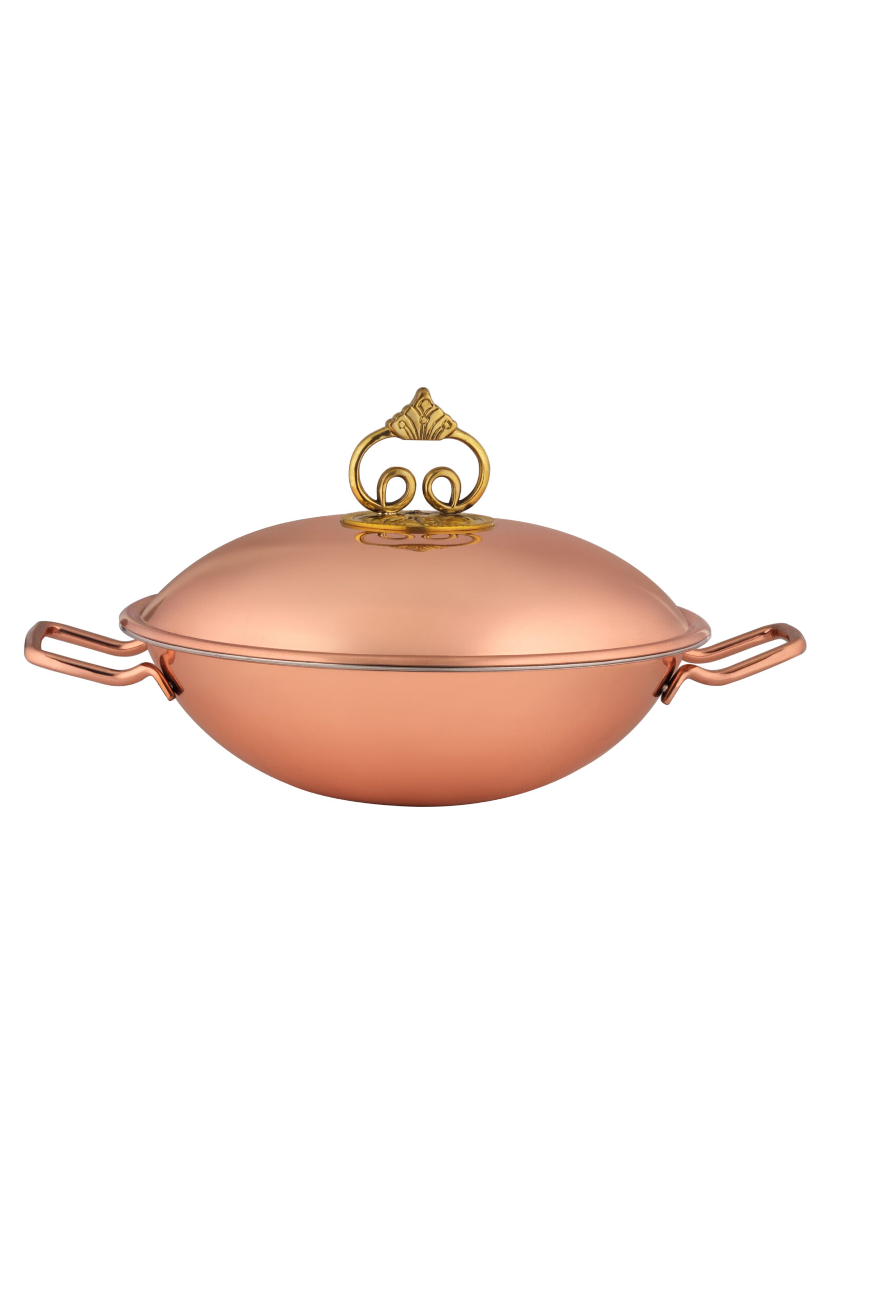 Baroque Mirror Copper Finish Induction wok with Lid