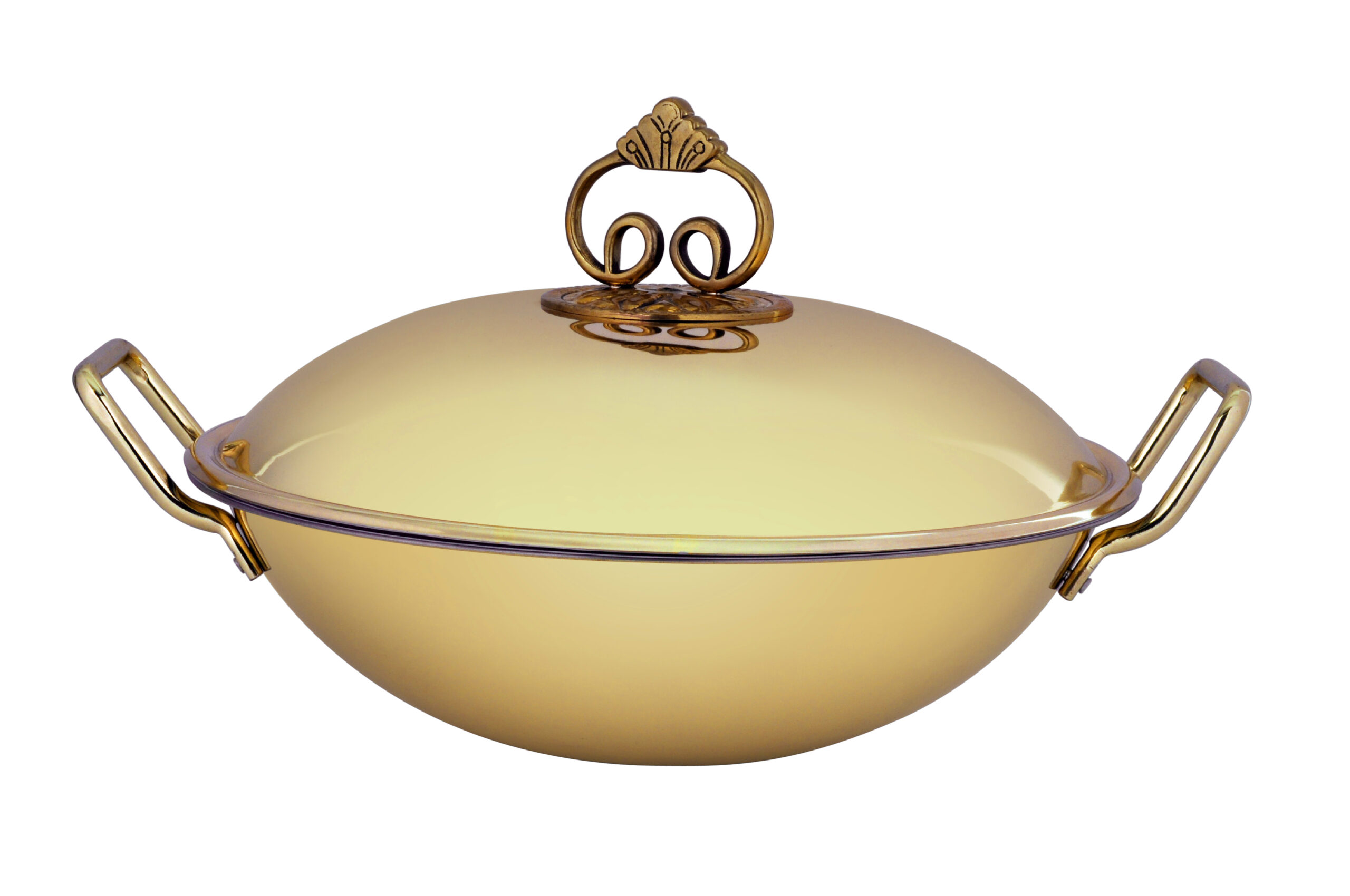 Baroque Mirror Gold Finish Round Induction Wok with Lid